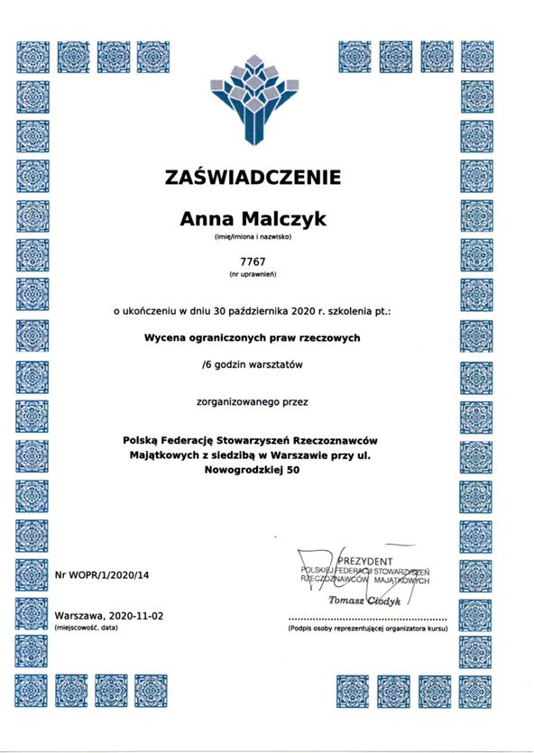 Certyfikat 6 - Zaświadczenie Goz